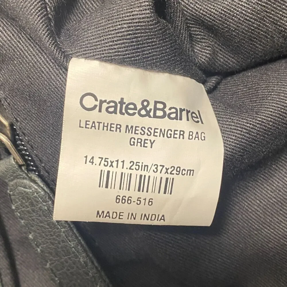 Crate Barrel Soft Leather Messenger Bag Travel Computer Tablet IPad Compartments